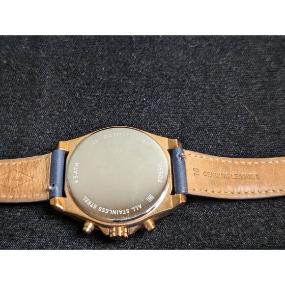 Fossil Watch BQ3121 Rose Gold Navy Chronograph Watch Leather Strap - Picture 6 of 10